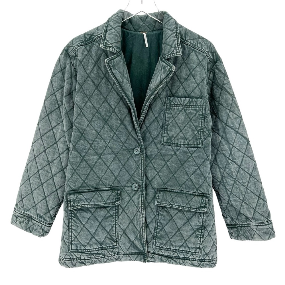 YFB young fabulous & broke Quilted Green Jacket Oversized Blazer Style Coat Sz M